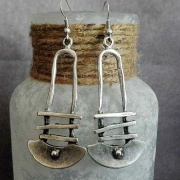 New Women's Bohemian Style Vintage looking Silver Drop Earrings hook design - Picture 7 of 9